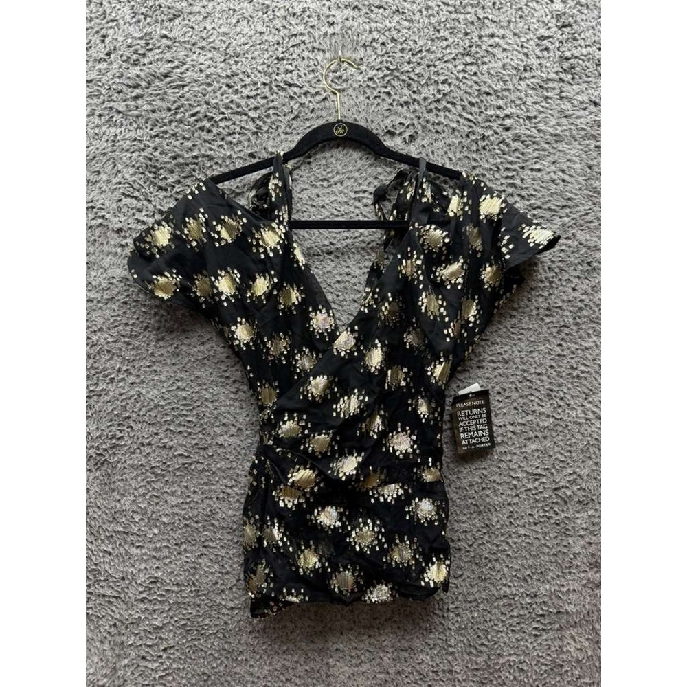 NWT Stine Goya Cooper Lurex Dot Chiffon Metallic Silk Blouse Black Women Size XS